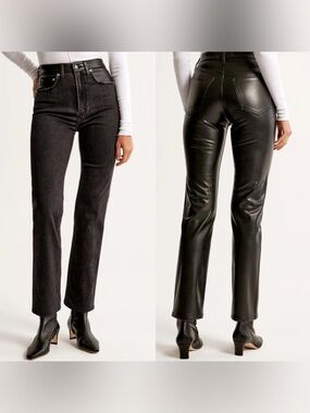 Abercrombie and Fitch • 90s Straight Faux Leather and Denim Jeans